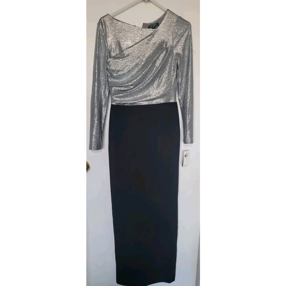 Lauren Ralph Lauren Long Black Silver Formal Gown 2 New
